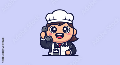 Cartoon cook answering phone