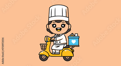 Cartoon chef delivering on a scooter
