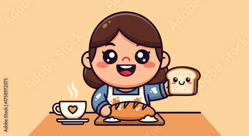 Cartoon baker showing bread
