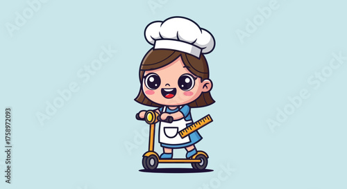 Cartoon chef rides a scooter