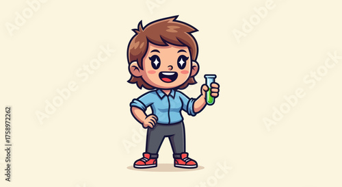 Cartoon girl holding a test tube