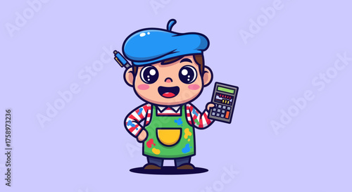 Cartoon artist holding calculator