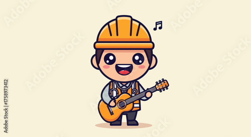 Kawaii builder playing guitar