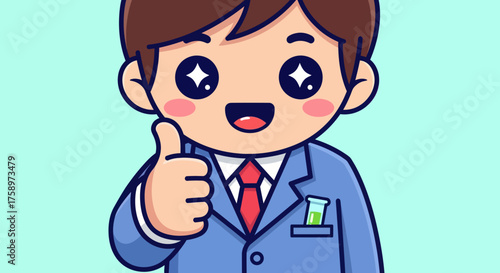 Cartoon scientist gives thumbs up