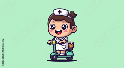 Cartoon nurse drives a scooter
