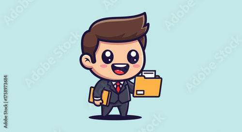Cartoon man in suit with files