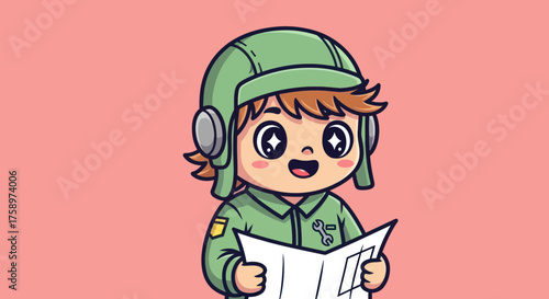 Cartoon pilot with a map