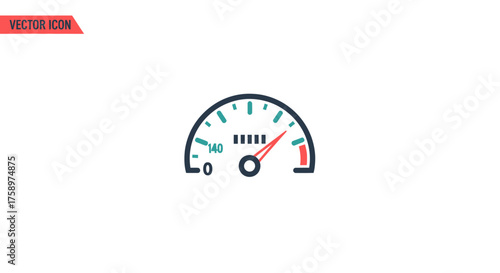 Vector illustration of a car dashboard speedometer gauge indicating high speed.