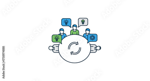 Team collaboration idea generation and continuous improvement cycle illustration.