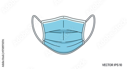 Light Blue Medical Face Mask with Ear Loops Protective Against Viruses and Pollution.