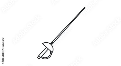 Simple Black Outline Drawing of a Fencing Foil or Epee Sword.