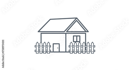 Simple line art house icon with picket fence.