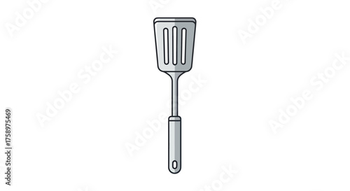 Silver Slotted Spatula with Handle and Hanging Hole for Kitchen Use.