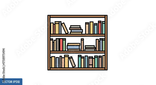 Bookshelf with Books: A Wooden Structure Filled with Colorful Volumes.