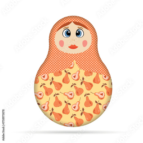 Russian Matryoshka. Traditional Russian folklore dolls with big eyes and lips. Babushka doll with hohloma, traditional painted floral pattern. Hand drawn vector illustration.