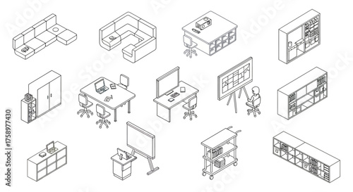 office furniture showcasing a modern workspace layout perfect for illustrating interior design concepts and space planning in architectural presentations layout design