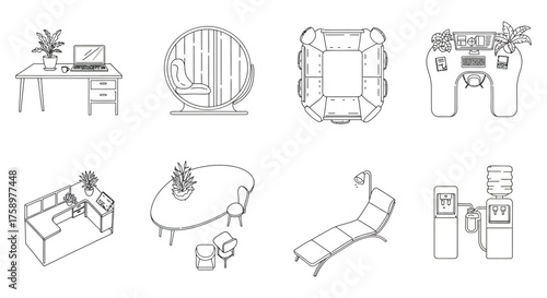 office layout design showcasing modern workspace furniture ideal for architectural planning and office renovation projects focusing on workplace comfort