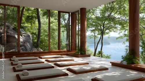 Tranquil Spa Room with Views of Nature and Calm Water Landscape