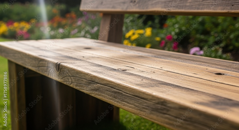 Fototapeta premium Wooden bench in a flower garden