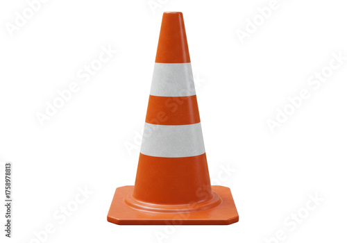 Billede på lærred Orange traffic cone PNG isolated on transparent background, safety equipment for