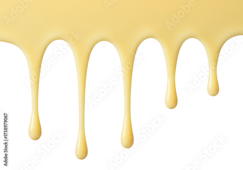Delicious custard cream dripping isolated PNG on transparent background, sweet dessert topping for baking and confectionery use