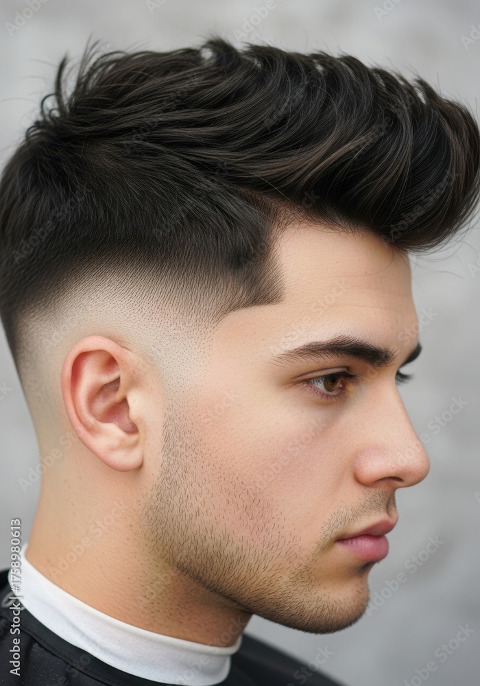 Fototapeta premium Modern fade haircut for men with textured top