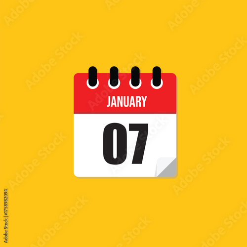January 7th daily calendar icon flat style