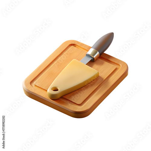Fototapeta Naklejka Na Ścianę i Meble -  3D Bamboo Chopping Board with Knife PNG