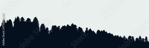 Panoramic black evergreen forest silhouette	