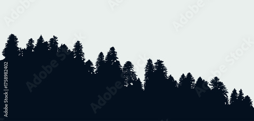 Panoramic black evergreen forest silhouette	