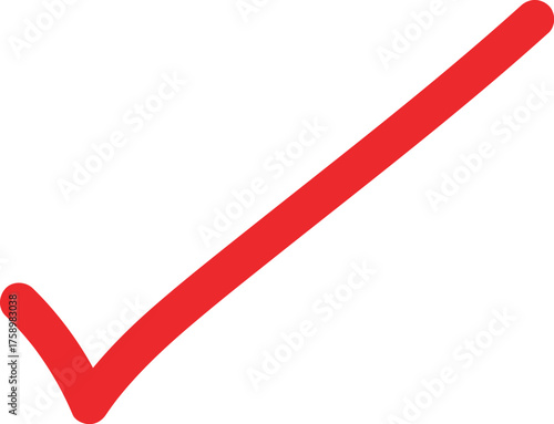 Simple red check mark icon symbol for success and completion in design projects, isolated on a white background