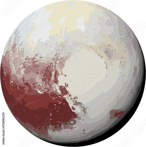 Pluto planet illustration in pale colors on a white background with copy space