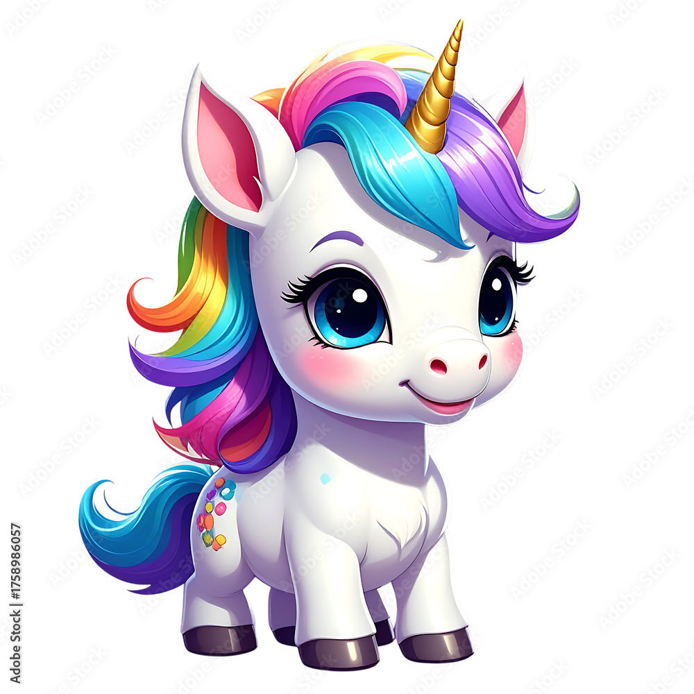 Fototapeta premium Cute Cartoon Unicorn with Rainbow Mane