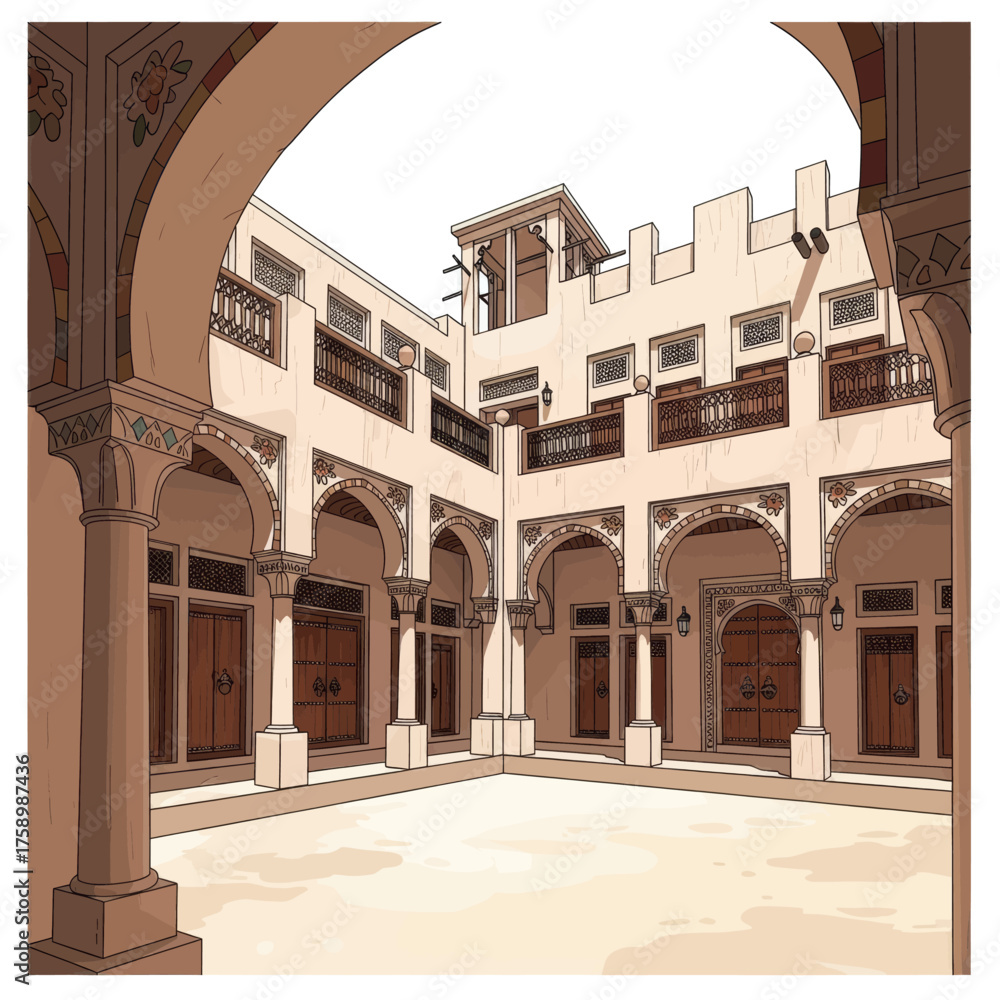 Fototapeta premium Traditional Courtyard Architecture A Serene Islamic Design