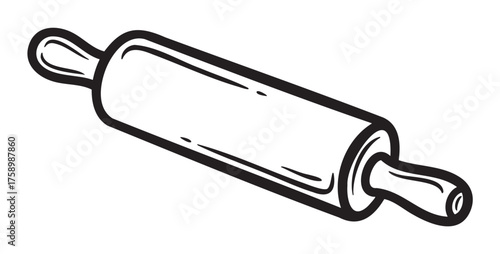 Black outline drawing of a rolling pin with handles on both ends, commonly used in baking and cooking.