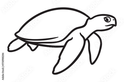 Black outline drawing of a sea turtle with extended flippers, showcasing simplicity and elegance in oceanic wildlife design.