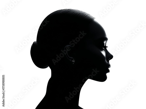 Elegant silhouette of a young Black woman, showcasing graceful features and a poised profile against a dark background.
