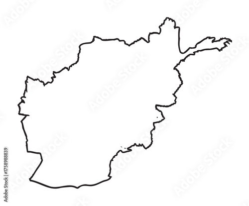 Black outline map of afghanistan without any labels or features, showing the country's unique geographical borders.