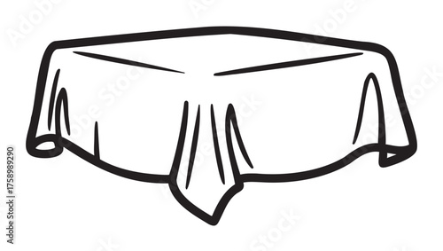 Black outline of a draped tablecloth over a square table, illustrating simplicity in dining or event setup.