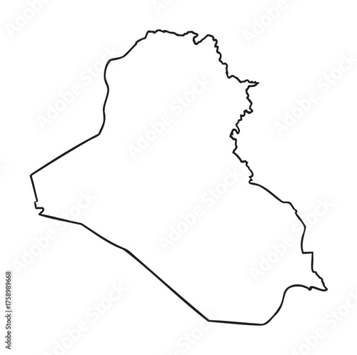 Black outline map of iraq with a simple and clean design, showing the country's distinct shape without additional details.