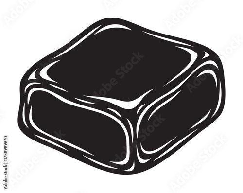 Black outline of a single, stylized ice cube with smooth, rounded edges and subtle curves indicating a reflective surface.