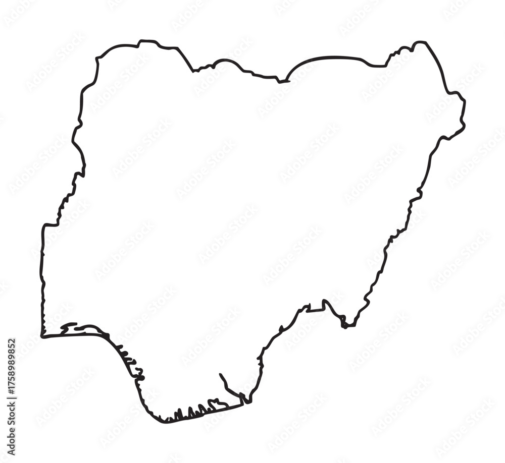 Fototapeta premium Black outline map of nigeria highlighting its distinct geographic borders on a plain.