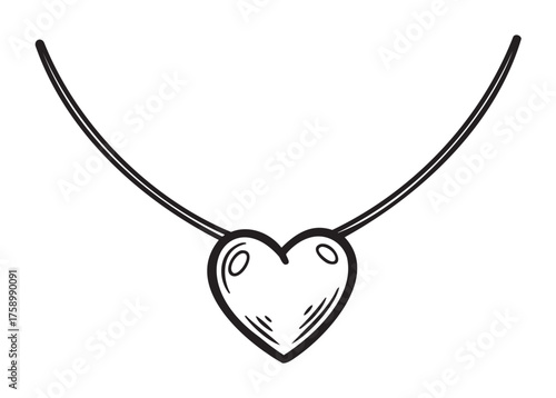 Black outline vector icon of a heart-shaped necklace pendant with a simple chain. minimal linear design for jewelry, romance, and fashion concepts.