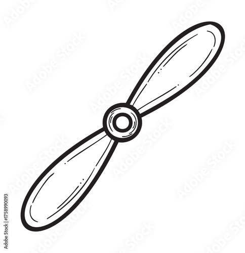 Black outline vector icon of a propeller with two symmetrical blades for aircraft or drone applications. minimal linear design for aviation and engineering concepts.