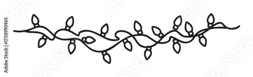 Black outline vector icon of a tangled string of decorative christmas lights in a wavy pattern. minimalistic illustration for holiday and festive design concepts.