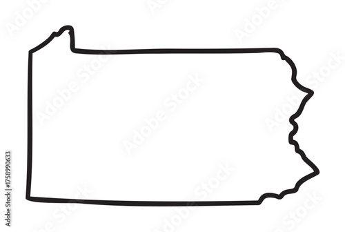 Black outline vector icon representing the geographical shape of pennsylvania, with a simple and minimalistic linear design for cartographic and educational purposes.