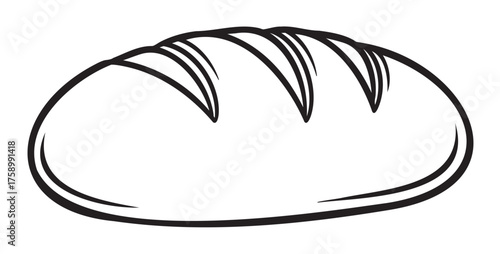 Black outline drawing of a round loaf of bread with three diagonal slashes on the top crust, symbolizing baked goods and culinary arts.
