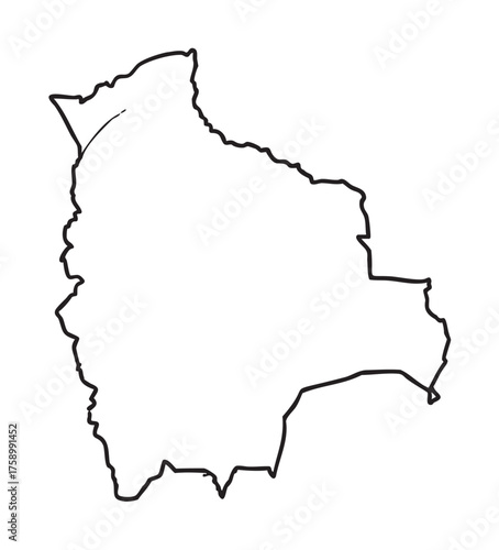 Black outline of bolivia's map, showing its geographical shape and borders.