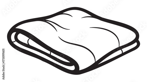 Black outline of a folded blanket with simple, curvy lines depicting fabric texture, emphasizing comfort and simplicity.