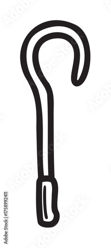 Black outline drawing of a simple walking cane with a hooked handle, ideal for mobility aid concepts.
